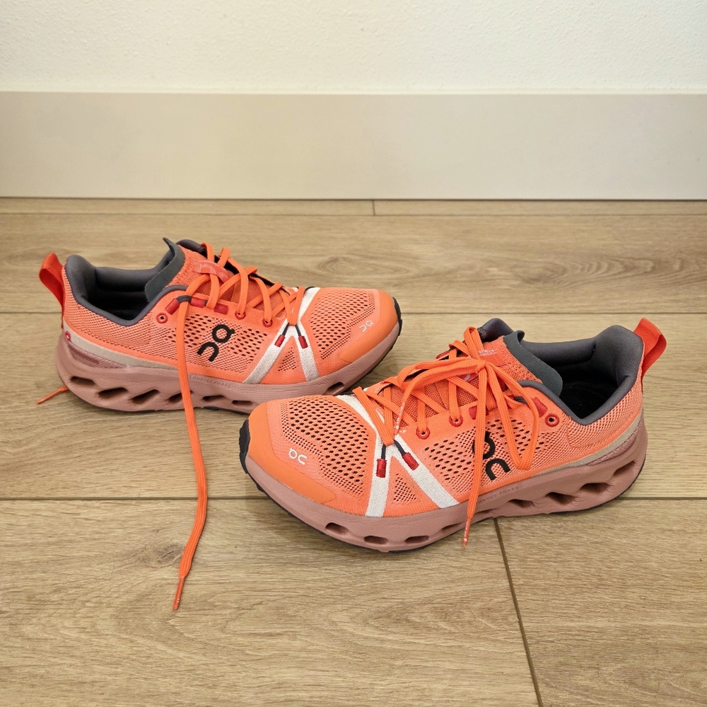 On Cloud Running Shoes Cloudsurfer Trail  Flame/Dust Rose Womens Sz 8.5